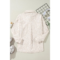 Beige Leopard Print Flap Pockets Buttoned Corduroy Shacket - L thumbnail