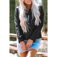 Black Solid Faux Leather Zipper Slim Fit Bomber Jacket - M thumbnail