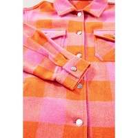Orange Plaid Chest Pockets Button-up Turn Down Collar Jacket - L thumbnail