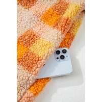 Orange Checkered Sherpa Hooded Jacket - L thumbnail