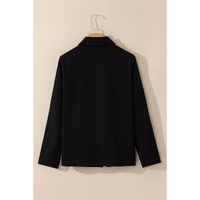 Black Collar Tab Sleeve Zip Up Flap Detail Jacket - 2XL thumbnail