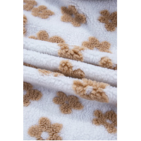 Light French Beige Cute Flower Pattern Button Up Fleece Jacket - 2XL thumbnail