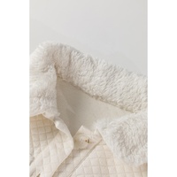 White Solid Color Quilted Sherpa Patchwork Button Up Shacket - L thumbnail
