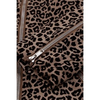 Leopard Zipped Notch Collar Short Jacket - L thumbnail
