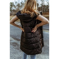 Black Hooded Long Quilted Vest Coat - M thumbnail