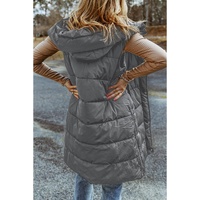 Dark Grey Hooded Long Quilted Vest Coat - XL thumbnail