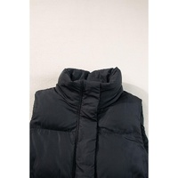 Black Windproof Longline Full Zipper Puffer Vest with Pockets - M thumbnail
