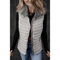 Silvery Plush Collared Quilted Zipped Puffer Vest - M thumbnail