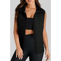 Black Plush Collared Quilted Zipped Puffer Vest - L thumbnail