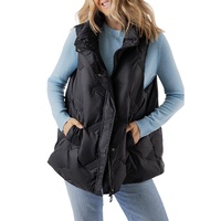 Black Quilted High Neck Zip Up Jacket Vest - 2XL thumbnail