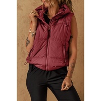Clay Zip-up Side Pockets Hooded Puffer Vest - S thumbnail