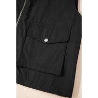 Black Flap Pockets Zip Up High Neck Vest - L thumbnail