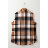 Straw Yellow Retro Plaid Button up Collared Vest - L thumbnail
