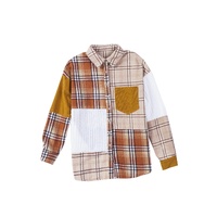 Orange Plaid Color Block Patchwork Shirt Jacket with Pocket - M thumbnail