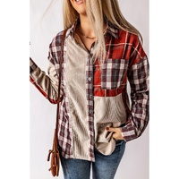 Plaid Corduroy Patchwork Shacket - L thumbnail
