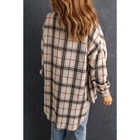 Azura Exchange White Oversized Plaid Pattern Shacket with Slits - M thumbnail
