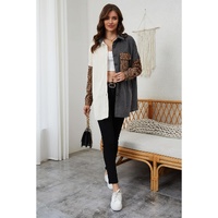 Gray Color Block Leopard Patched Corduroy Shacket - S thumbnail