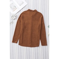 Azura Exchange Brown Contrast Flap Pockets Relaxed Shacket - M thumbnail