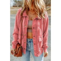 Red Vintage Washed Flap Pocket Button Shacket - S thumbnail