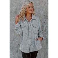 Gray Retro Quilted Flap Pocket Button Shacket - 2XL thumbnail