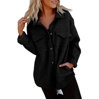 Black Retro Quilted Flap Pocket Button Shacket - S thumbnail