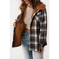 Plaid Pattern Sherpa Lined Hooded Shacket - 2XL thumbnail