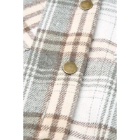 Gray Plaid Pattern Sherpa Lined Hooded Shacket - L thumbnail