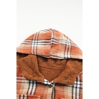 Orange Plaid Pattern Sherpa Lined Hooded Shacket - XL thumbnail