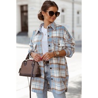Sky Blue Plaid Flap Pocket Long Sleeve Shacket - XL thumbnail