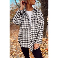 Black Plaid Print Chest Pockets Buttoned Tunic Shacket - L thumbnail