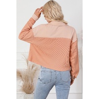 Orange Textured Waffle Knit Chest Pockets Cropped Shacket - M thumbnail