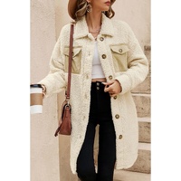 Beige Contrast Flap Pocket Single Breasted Teddy Coat - M thumbnail