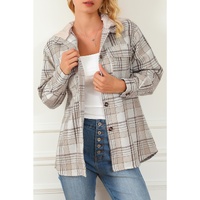 Khaki Plaid Removable Hood Buttoned Shacket - L thumbnail