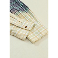 Blackish Green Contrast Plaid Patchwork Chest Pocket Button up Shacket - M thumbnail