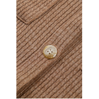 Dark Khaki Solid Color Corduroy Buttoned Long Sleeve Shacket - S thumbnail