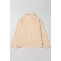 Apricot Solid Color Corduroy Buttoned Long Sleeve Shacket - M thumbnail
