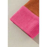Rose Red Colorblock Curved Hem Corduroy Shacket with Pocket - L thumbnail