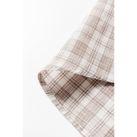 Khaki Checkered Print Loose Fit Buttoned Hooded Shacket - L thumbnail