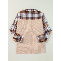 Khaki Thermal Knit Plaid Patchwork Shacket - XL thumbnail