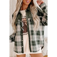 Blackish Green Snap Buttons Colorblock Plaid Shacket - L thumbnail