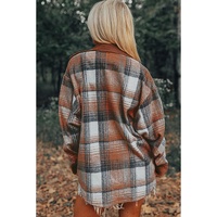 Cinnamon Plaid Corduroy Patchwork Chest Pocket Shacket - XL thumbnail