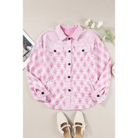 Delicacy Geometric Print Textured Flap Detail Shacket with Pocket - L thumbnail