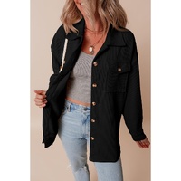 Black Corduroy Flap Pocket Button Up Shacket - M thumbnail