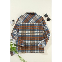 Cinnamon Plaid Print Chest Pockets Turn Down Collar Shacket - XL thumbnail