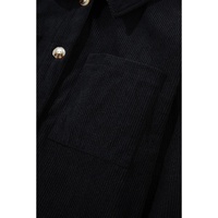 Black Hooded Drawstring Pockets Corduroy Shacket - L thumbnail