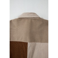Brown Color Block Chest Pockets Buttoned Corduroy Shacket - L thumbnail