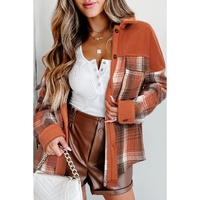 Khaki Colorblock Plaid Pattern Flap Pockets Buttoned Shacket - S thumbnail