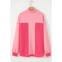 Peach Blossom Two Tone Contrast Waffle Knit Buttoned Loose Shacket - 2XL thumbnail