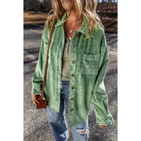 Mist Green Patched Pocket Button Up Corduroy Shacket - M thumbnail