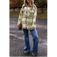 Sage Green Plaid Print Buttoned Flap Pockets Baggy Shacket - XL thumbnail